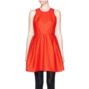 Maje Grease Ribbed Fit & Flare Bubble Skirt Sleeveless Mini Dress Red US Medium